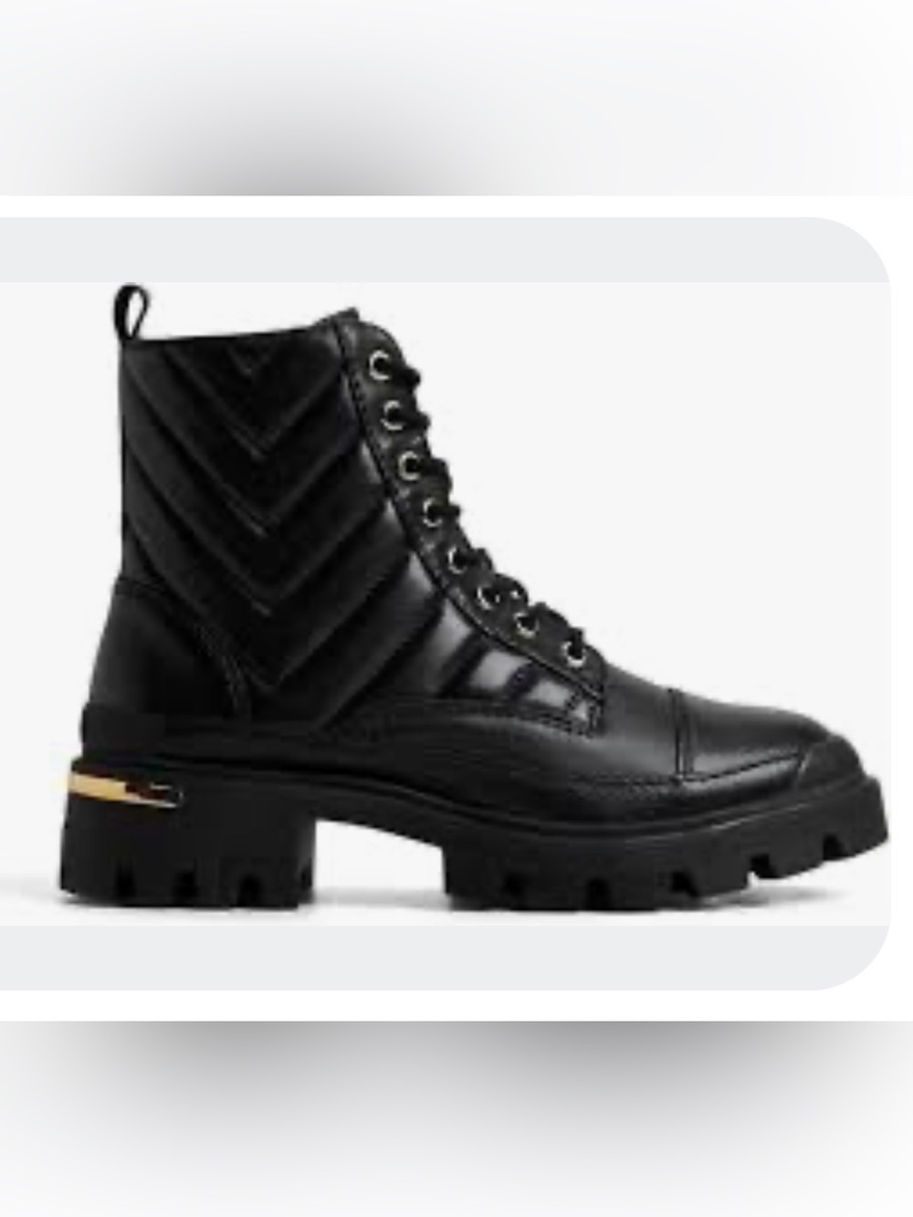 Aldo Black Quilted Lace-Up Combat Boots with Gold Accent